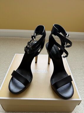 Michael Kors Black Leather Ankle-Strap High Heel Sandals Size 7
